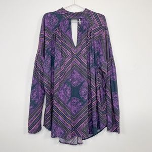 Free People Walking On A Dream Tunic Keyhole Purple Boho Top